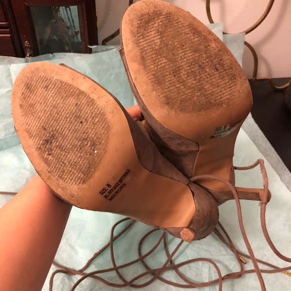 Taupe Lace Up Stilletos - Picture 5 of 6